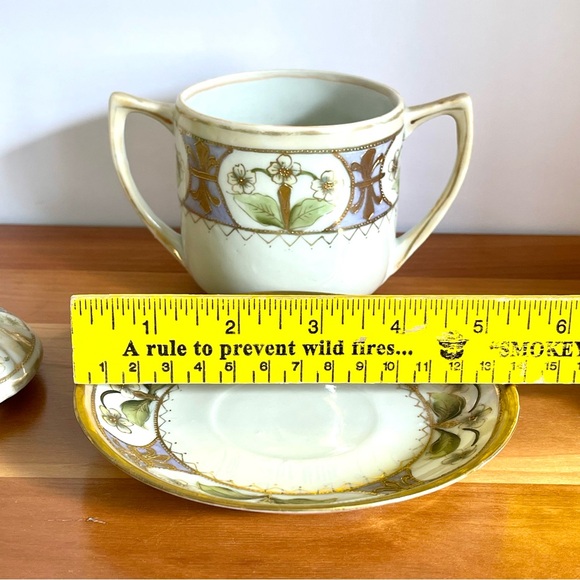 Antique Nippon Porcelain Mustard Condiment Jam Jar with Lid and Matching Saucer - Picture 8 of 13